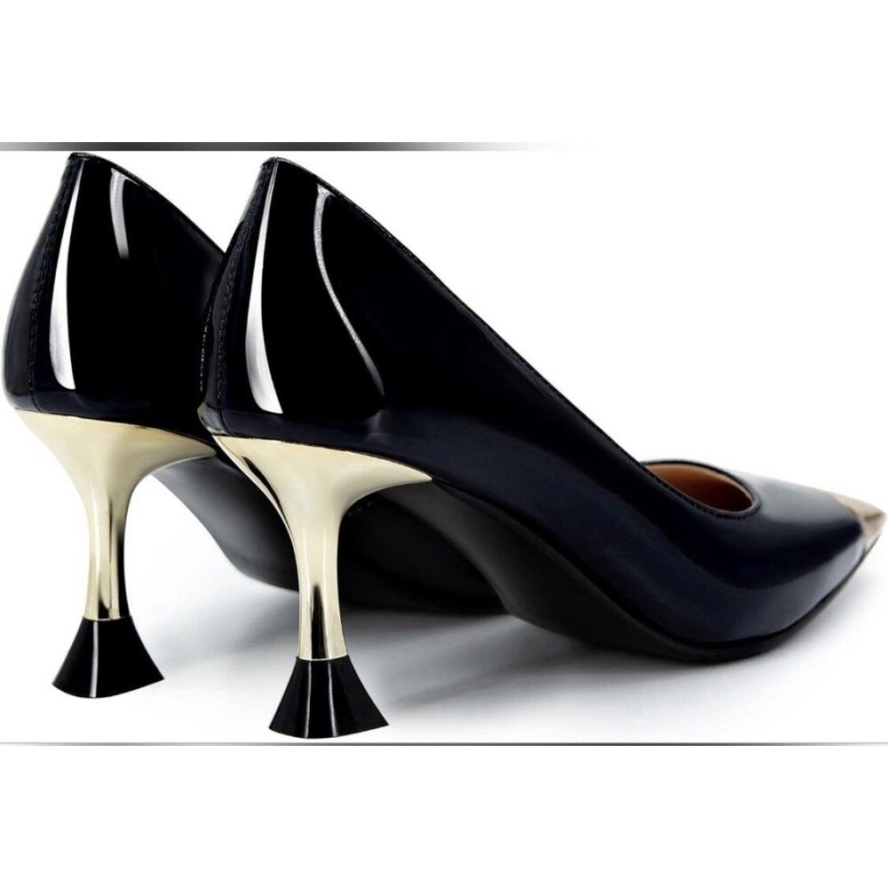 Findvell Heels Womens Size 7 Blue Gold Stiletto Kitten Heel Square Toes - Picture 10 of 13